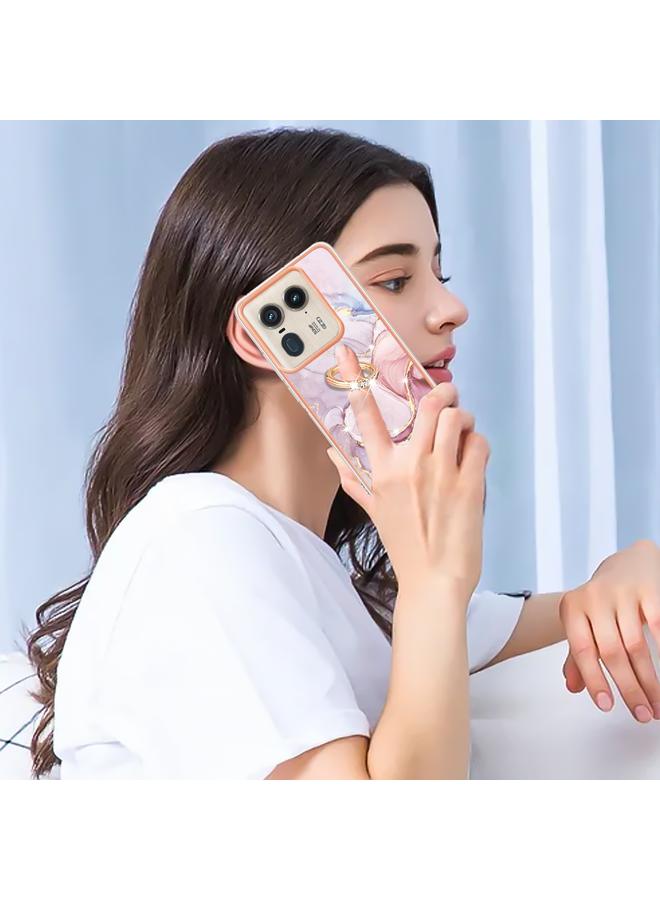 اس-توب جراب لهاتف Motorola Edge 50 Ultra مصنوع من مادة TPU مطلية بالكهرباء من الرخام مع حامل حلقي - Image 5