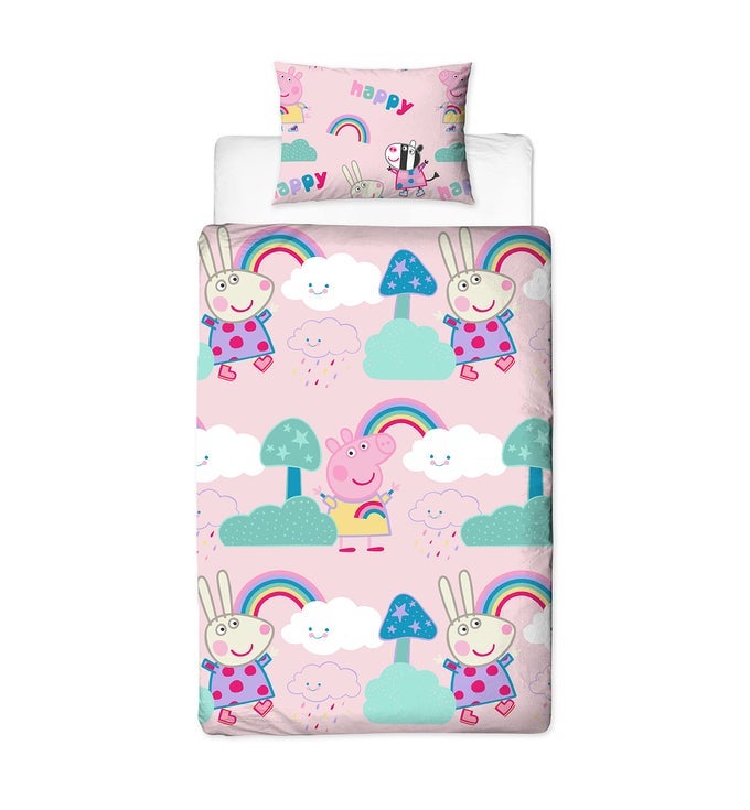 PEPPA PIG SINGLE DUVET COVER OFFICIALLY LICENSED REVERSIBLE TWO SIDED STORM DESIGN WITH MATCHING PILLOWCASE PINK