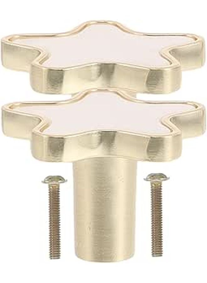 White Metal Star Shaped Cabinet Handles 2pcs Single Hole Pulls for Wardrobes Closets Doors - Image 1