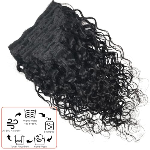 Doren Deep Curly Clip In Human Hair Extensions for Women 8Pcs 20Clips 120g Brazilian Remy Hair Water Wave Clip Ins Natural Black 24 Inches - Image 5