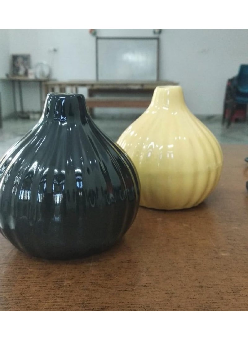 Mkd2 Rise Mkd2 Rise Ceramic Reed Diffuser PotFlower Pot Set of 2 Black Light Yellow Garlic Type for Home Fragrance  - Image 2