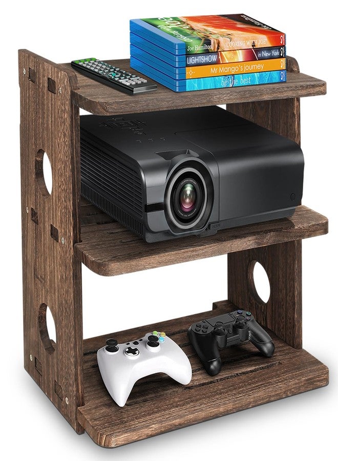 BEARUT Wood Floating Shelves Wall Mount Projector Shelf Rack Router Shelf Holder TV Stand PlayStation Modem Cable Box Cover for Xbox DVD Players Games Consoles TV Accessories Three Layer - Image 1