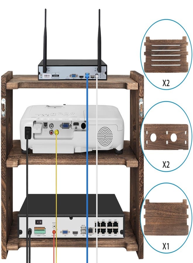 BEARUT Wood Floating Shelves Wall Mount Projector Shelf Rack Router Shelf Holder TV Stand PlayStation Modem Cable Box Cover for Xbox DVD Players Games Consoles TV Accessories Three Layer - Image 5