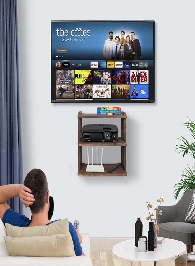 BEARUT Wood Floating Shelves Wall Mount Projector Shelf Rack Router Shelf Holder TV Stand PlayStation Modem Cable Box Cover for Xbox DVD Players Games Consoles TV Accessories Three Layer - Image 4