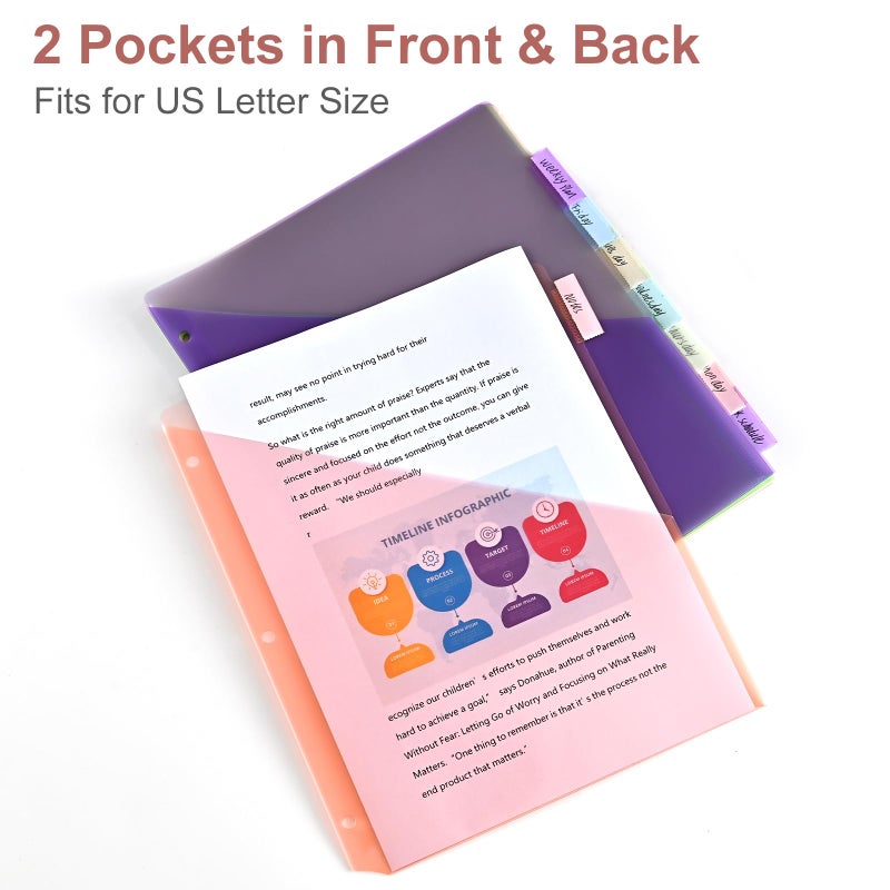 XRUNMIX 48 Counts 8-Tab Binder Dividers, Index Pockets for 3 Ring Binders, 8 Pastel Colors, US Letter Size (6) - Image 5