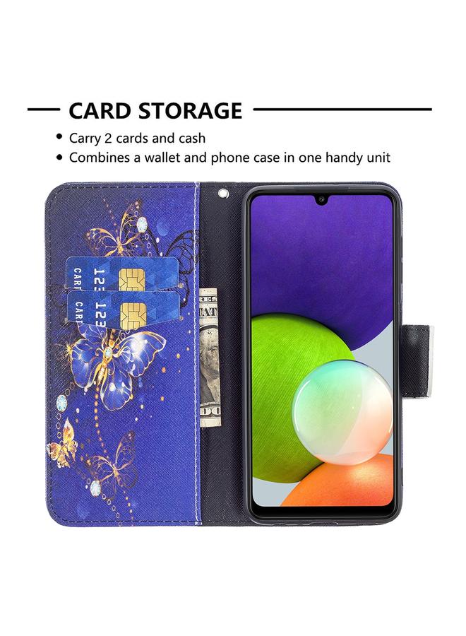 اس-توب جراب لهاتف Samsung Galaxy A22 4G بنمط رسم ملون، جراب هاتف جلدي قلاب أفقي مع حامل وفتحات للبطاقات ومحفظة - Image 4