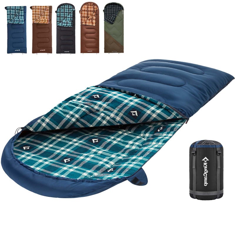 KingCamp Sleeping Bag for Adults Cold Weather Warm XL Big and Tall Flannel Sleeping Bags with Compression Sack Portable Waterproof Essentials Gear Accessories for Outdoor Camping Navy Right
