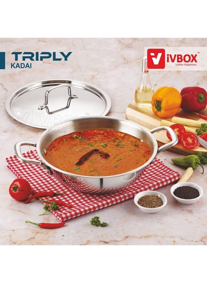 iVBOX® Platina Induction Bottom 24cm Tri-Ply Stainless Steel Kadai with Lid, 2.5-LTR (24cm) - Image 2