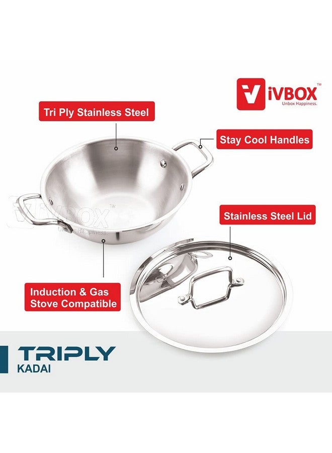 iVBOX® Platina Induction Bottom 24cm Tri-Ply Stainless Steel Kadai with Lid, 2.5-LTR (24cm) - Image 3