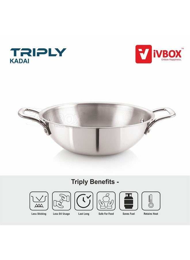 iVBOX® Platina Induction Bottom 24cm Tri-Ply Stainless Steel Kadai with Lid, 2.5-LTR (24cm) - Image 4