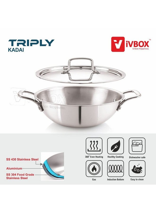 iVBOX® Platina Induction Bottom 24cm Tri-Ply Stainless Steel Kadai with Lid, 2.5-LTR (24cm) - Image 5