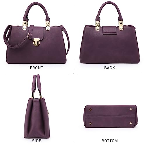 Dasein Women Satchel Handbags Top Handle Purse Medium Tote Bag Vegan Leather Shoulder Bag Purple - Image 4