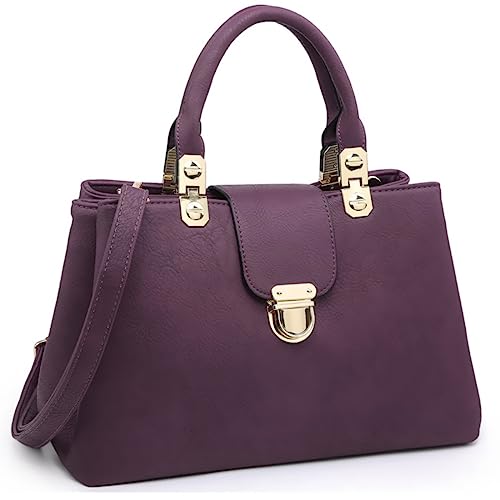 Dasein Women Satchel Handbags Top Handle Purse Medium Tote Bag Vegan Leather Shoulder Bag Purple - Image 1