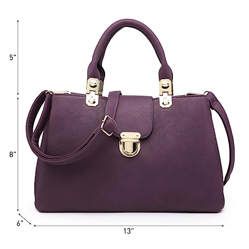 Dasein Women Satchel Handbags Top Handle Purse Medium Tote Bag Vegan Leather Shoulder Bag Purple - Image 3