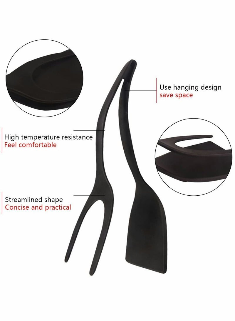 واي آند دي Kitchen Tongs Plastic,Barbecue Long 2 in 1 Non-Stick Non Slip Egg Steak Spatula Heat Resistant Safe Durable Cooking for Food Grip and Flip (Red,Black) Pcs - Image 5