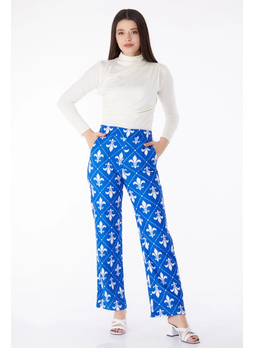 Tofisa Plain Mid Women's Blue Patterned Trousers - 25314