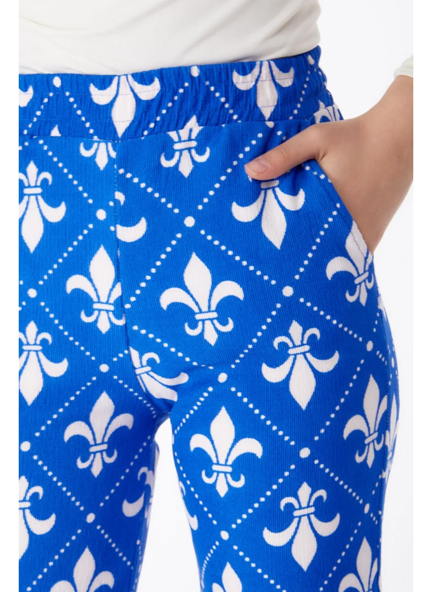 Tofisa Plain Mid Women's Blue Patterned Trousers - 25314