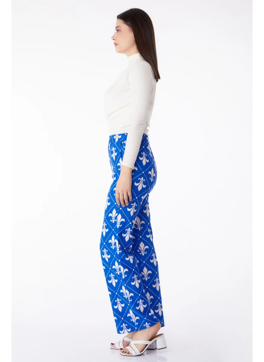 Tofisa Plain Mid Women's Blue Patterned Trousers - 25314