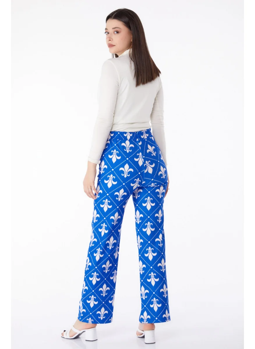 Tofisa Plain Mid Women's Blue Patterned Trousers - 25314
