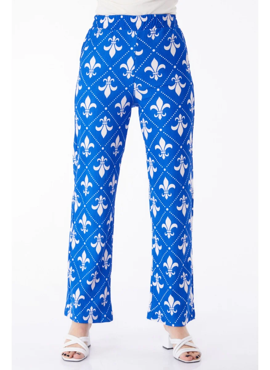 Tofisa Plain Mid Women's Blue Patterned Trousers - 25314