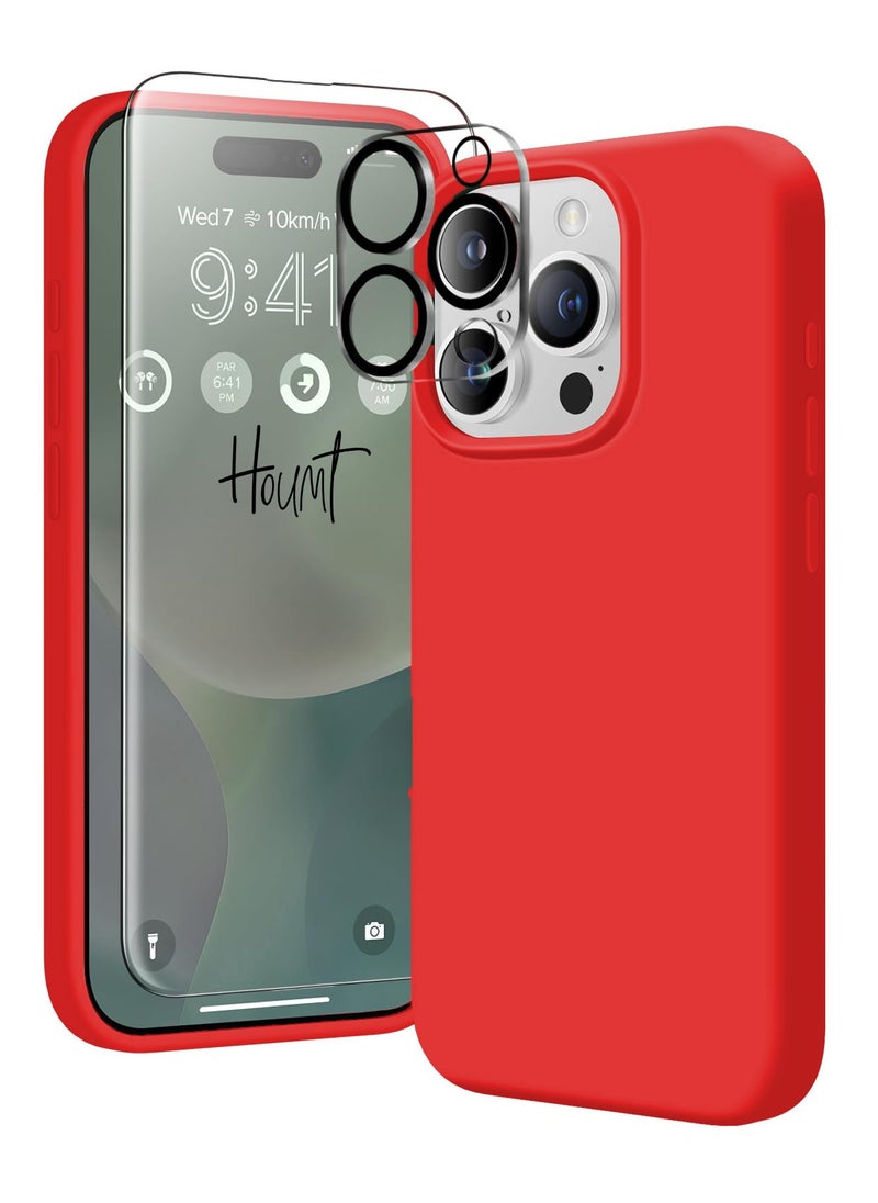Houmt - iPhone 15 Pro Case Silicone with 1X Camera Protector+ 1X Screen Protector Compatible with iPhone 15 Pro Cover Liquid Soft Silicone Inside Microfiber Lining Slim Thin Protective Case Cover - Image 1