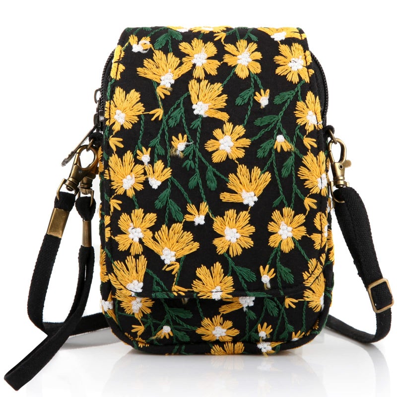SILKAREA Cell Phone Purse Chamomile Flowers Embroidered Small Crossbody Bags for Women Handbag Shoulder Bag Wristlet Wallet - Image 1