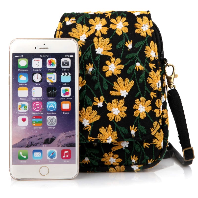 SILKAREA Cell Phone Purse Chamomile Flowers Embroidered Small Crossbody Bags for Women Handbag Shoulder Bag Wristlet Wallet - Image 5