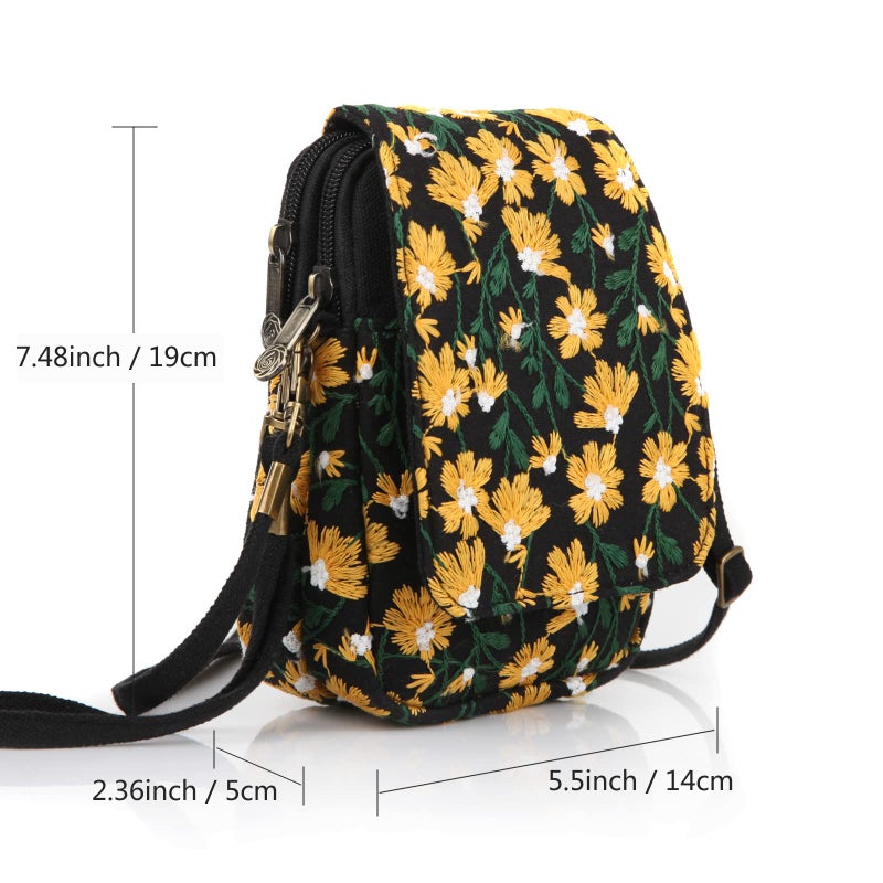SILKAREA Cell Phone Purse Chamomile Flowers Embroidered Small Crossbody Bags for Women Handbag Shoulder Bag Wristlet Wallet - Image 4