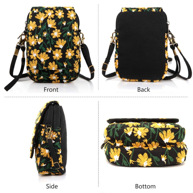 SILKAREA Cell Phone Purse Chamomile Flowers Embroidered Small Crossbody Bags for Women Handbag Shoulder Bag Wristlet Wallet - Image 3