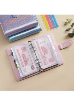 Generic A6 Laser Dazzling Flipbook Budget Flipbook Binder 6 Ring Leather Notebook Flipbook Binder Cover, Cash Budget System with Transparent Zipper Pocket Colorful Label  - Image 3