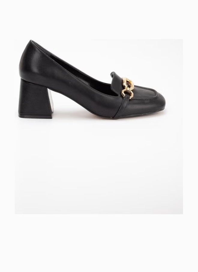 Slices Shoes Large Small Size Blunt Toe Buckle Skin Black Women's Thick Heeled Shoes - Image 1
