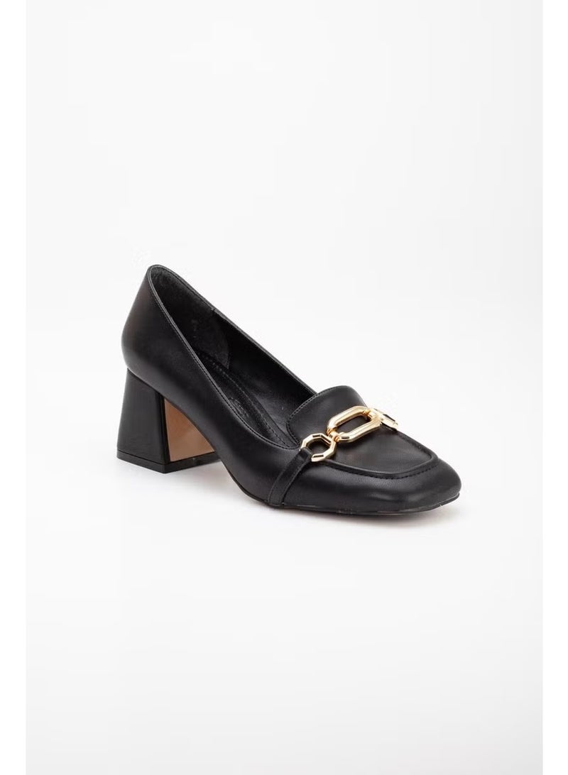 Slices Shoes Large Small Size Blunt Toe Buckle Skin Black Women's Thick Heeled Shoes - Image 4