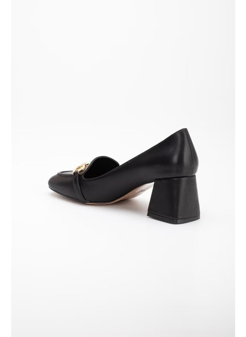 Slices Shoes Large Small Size Blunt Toe Buckle Skin Black Women's Thick Heeled Shoes - Image 5