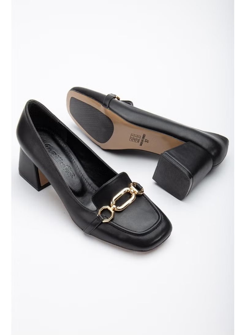 Slices Shoes Large Small Size Blunt Toe Buckle Skin Black Women's Thick Heeled Shoes - Image 3