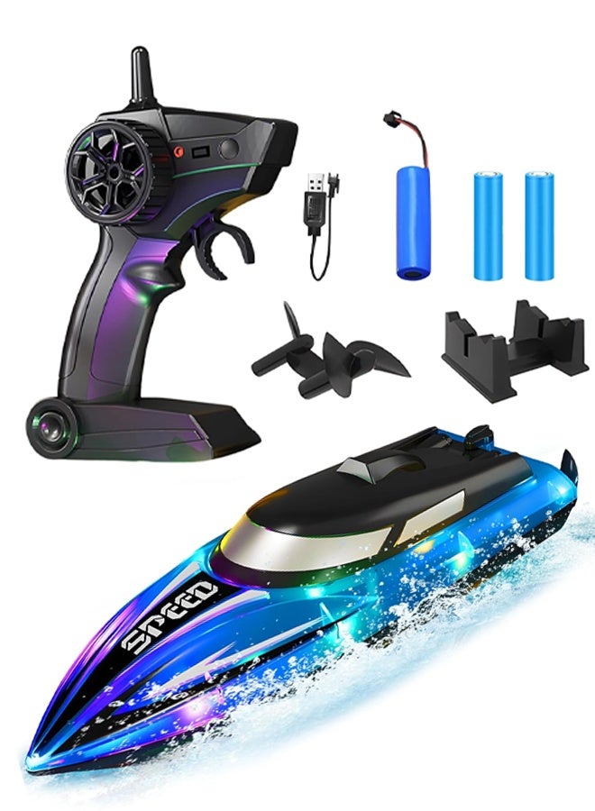 CMGTYYD Waterproof RC Boat with LED Lights - 200 Min Rechargeable Battery, 2.4GHz Remote Control - Pool & Lake Toy for Kids & Adults (2 Batteries Included) - Image 1