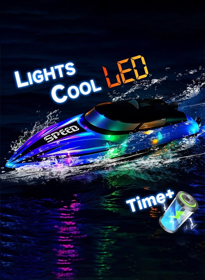CMGTYYD Waterproof RC Boat with LED Lights - 200 Min Rechargeable Battery, 2.4GHz Remote Control - Pool & Lake Toy for Kids & Adults (2 Batteries Included) - Image 3