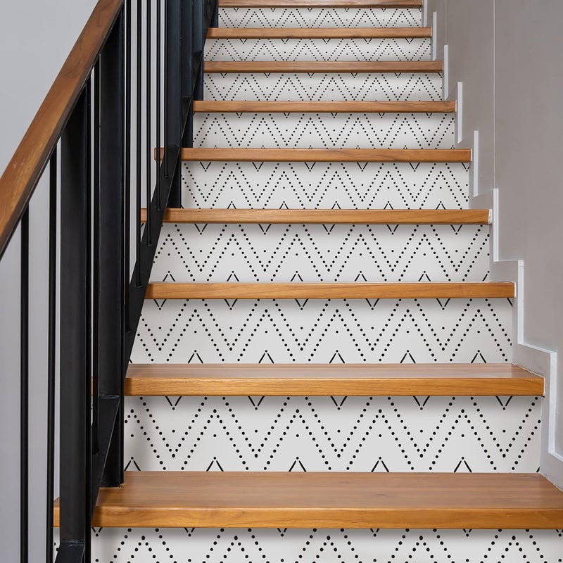 funlife 14Pcs Bohemian Peel and Stick Stair Stickers Self Adhesive Boho Vinyl Stair Risers Decals Staircase Murals Decor for Steps 3937X709 Rhombus Pattern