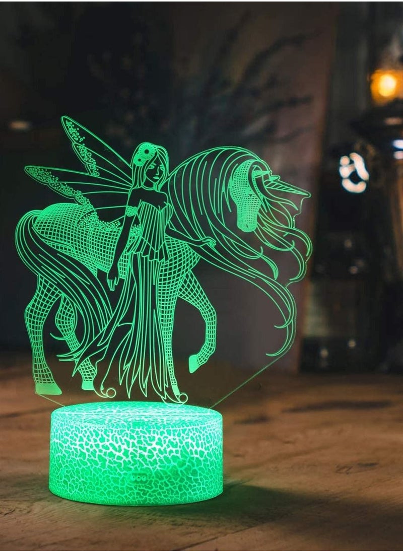 althiqahkey 3D Unicorn and Fairy Night Light Girls Gifts for Kids Decorative LED Bedside Desk Table Lamp 3D Illusion Light New Year Gift  - Image 5