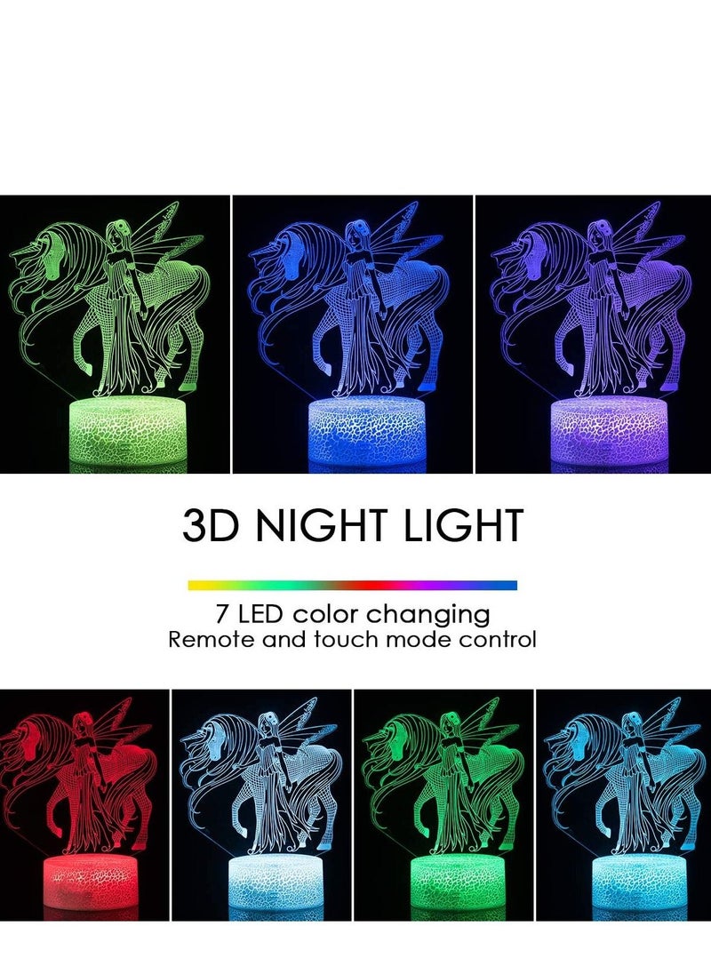 althiqahkey 3D Unicorn and Fairy Night Light Girls Gifts for Kids Decorative LED Bedside Desk Table Lamp 3D Illusion Light New Year Gift  - Image 3