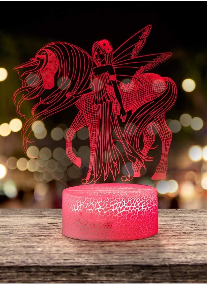 althiqahkey 3D Unicorn and Fairy Night Light Girls Gifts for Kids Decorative LED Bedside Desk Table Lamp 3D Illusion Light New Year Gift  - Image 4
