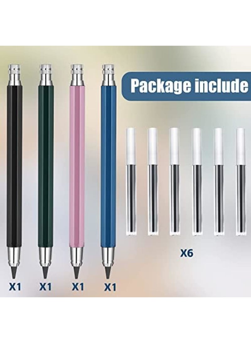 Luckam Mechanical Pencils Set, 4 Pieces 5.6 mm Sketch Metal Automatic Graphite Pencil with 6 Tubes Refills Pencil Replacements for Woodworking Architect Art Painter Drawing Crafting - Image 2