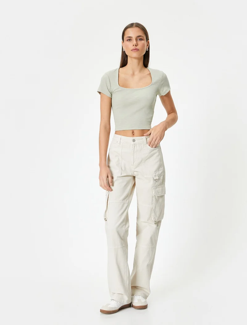كوتون Back Cutout Detail T-Shirt