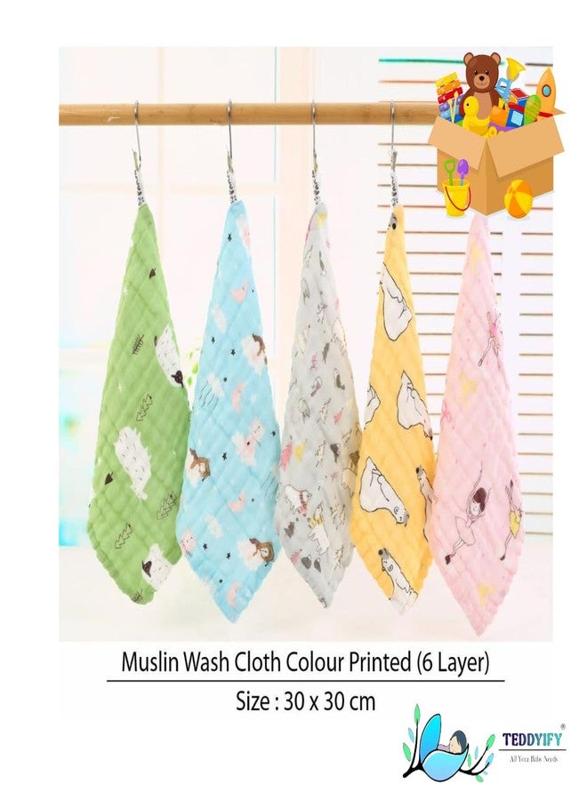 TEDDYIFY Baby Washcloths - Soft Face Cloths for Newborn, Absorbent Baby Wipes, Burp Cloths or Face Towels, Baby Registry as Shower | Pack of 5-10x10 inches (Multicolor (Printed), 25 X 25 Cm) - Image 3