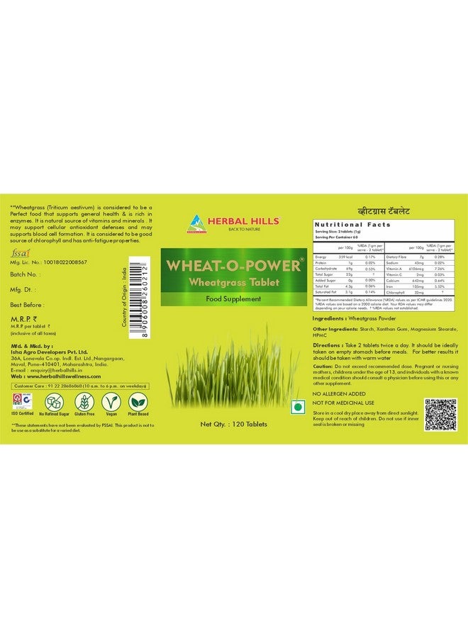 HERBAL HILLS أقراص عشب القمح من هيربال هيلز (120 حبة عبوة واحدة) - Image 2