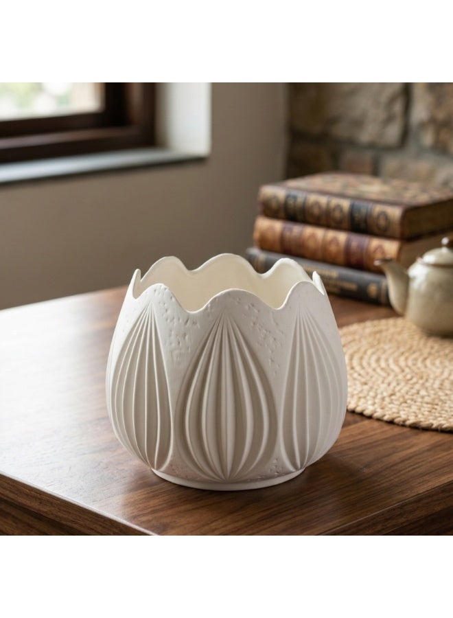 Lacoz Decorative Ceramic Flower Pot 15.5 cm Modern White Planter for Indoor and Outdoor Plants Stylish Tabletop Plant Pot for Home, Office & Garden Decor - Image 1