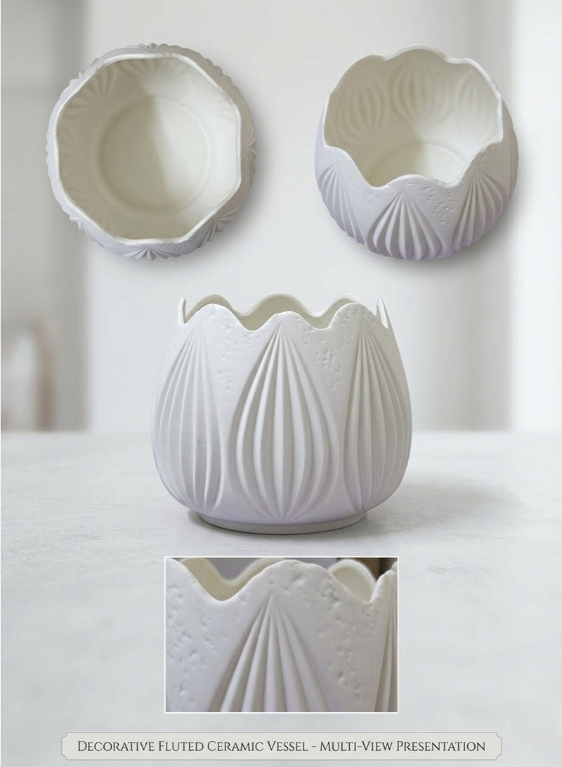 Lacoz Decorative Ceramic Flower Pot 15.5 cm Modern White Planter for Indoor and Outdoor Plants Stylish Tabletop Plant Pot for Home, Office & Garden Decor - Image 3