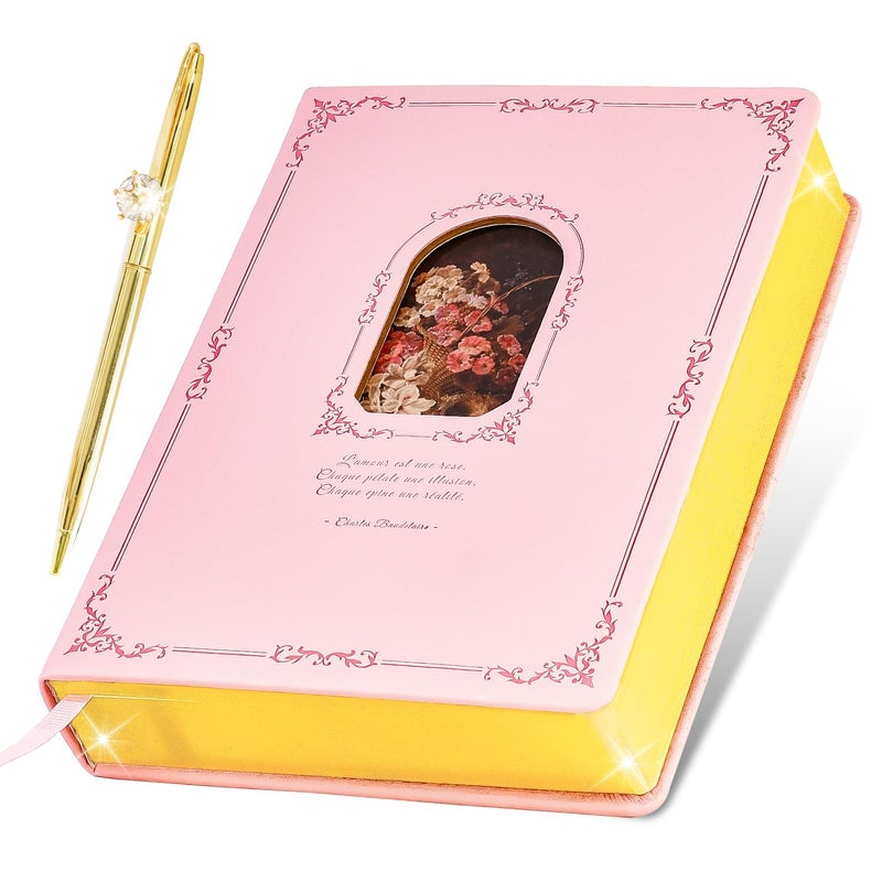 hi!SCI Thick Journal for Women & Girls, 360 Pages A5 Writing Journaling Notebook with Paintings, Women Journal for Writing, Vintage Journal with Gift Box & Pen for Girls Gift Ideas (Candy Pink) - Image 1