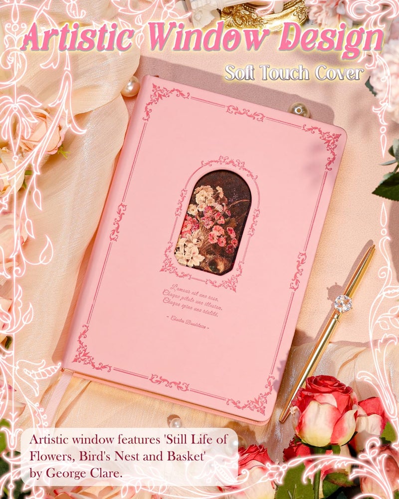 hi!SCI Thick Journal for Women & Girls, 360 Pages A5 Writing Journaling Notebook with Paintings, Women Journal for Writing, Vintage Journal with Gift Box & Pen for Girls Gift Ideas (Candy Pink) - Image 5