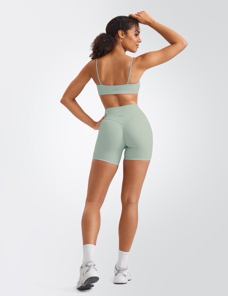 INGIA Womens High Waist No Front Seam Scrunch Butt Biker Shorts 5 Inches V-Back Scrunch Booty Gym Workouts Mineral Small - Image 5