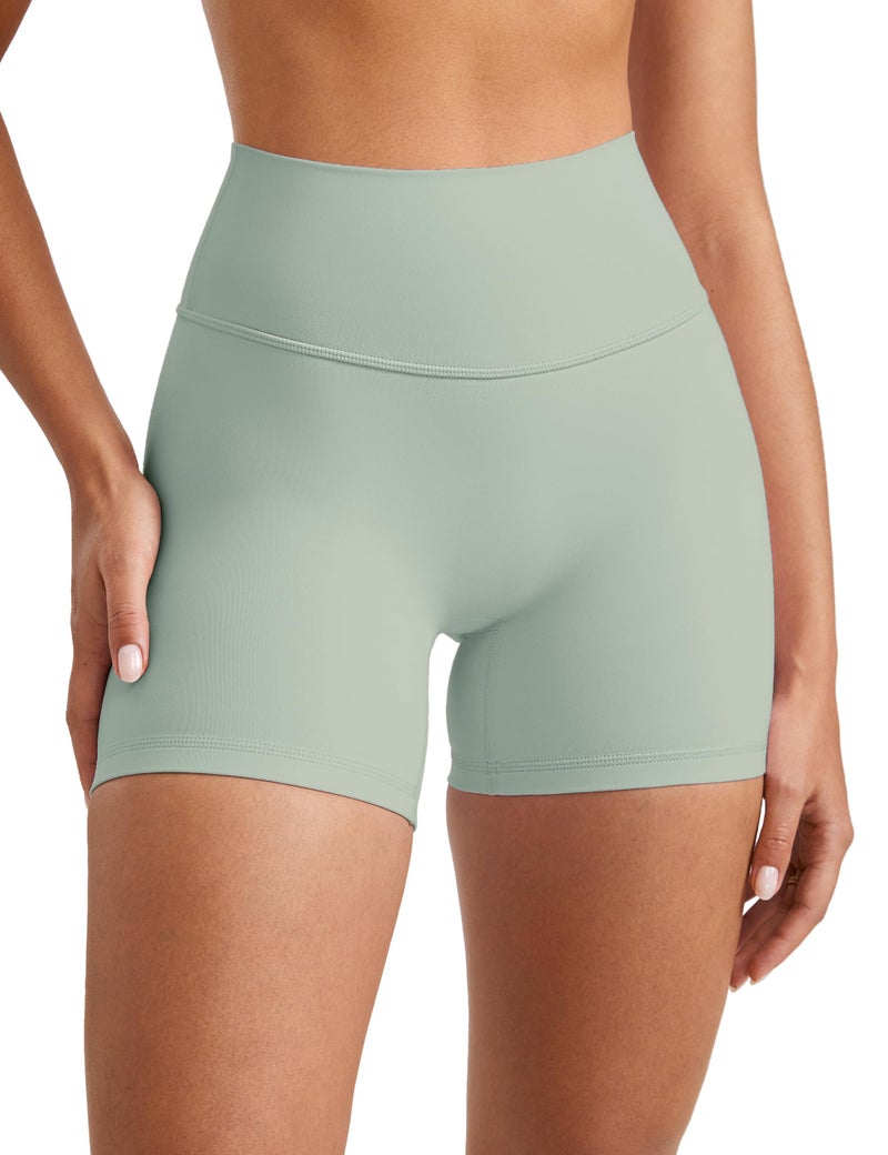 INGIA Womens High Waist No Front Seam Scrunch Butt Biker Shorts 5 Inches V-Back Scrunch Booty Gym Workouts Mineral Small - Image 1